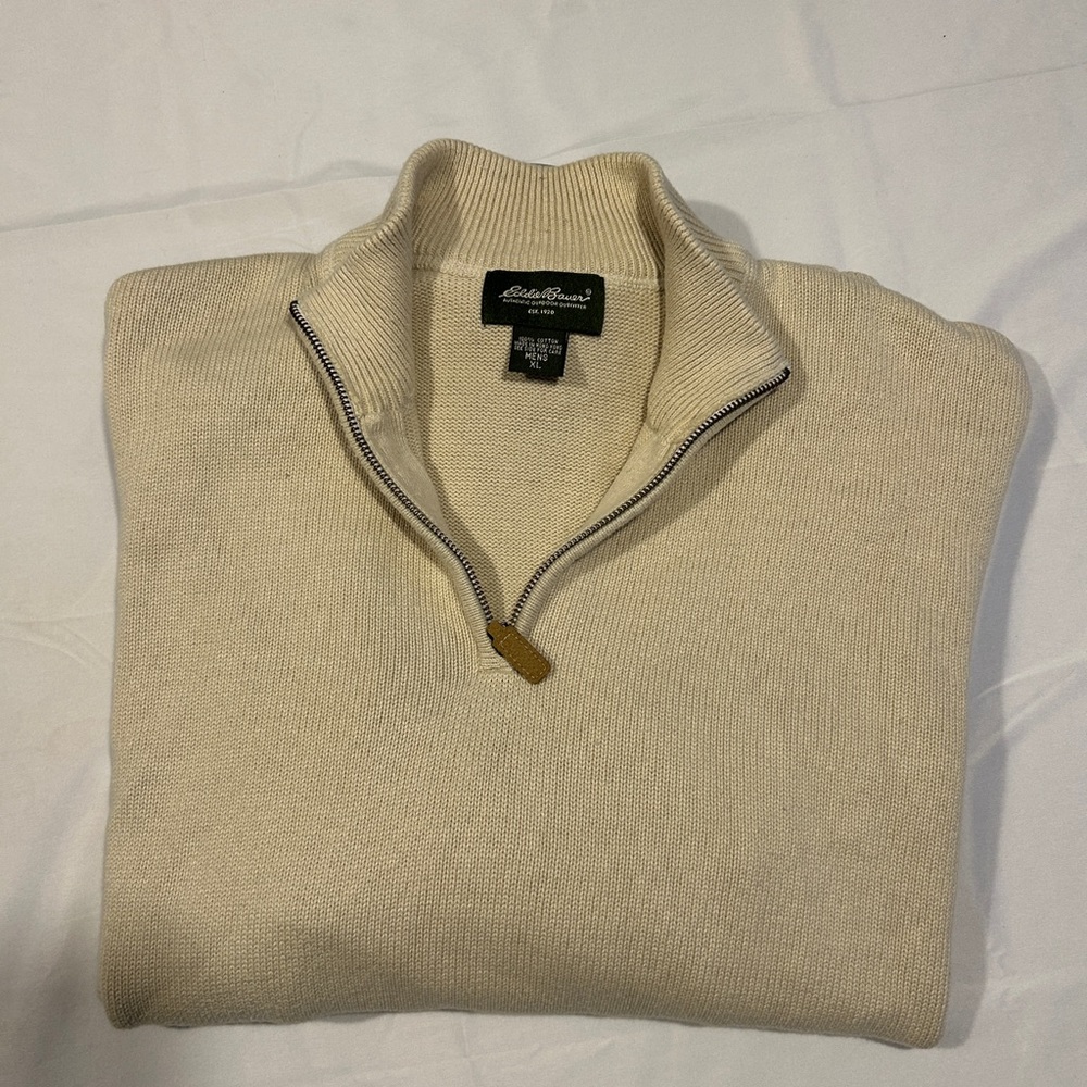 Eddie Bauer Men's Zip-Up Sweater in Cream